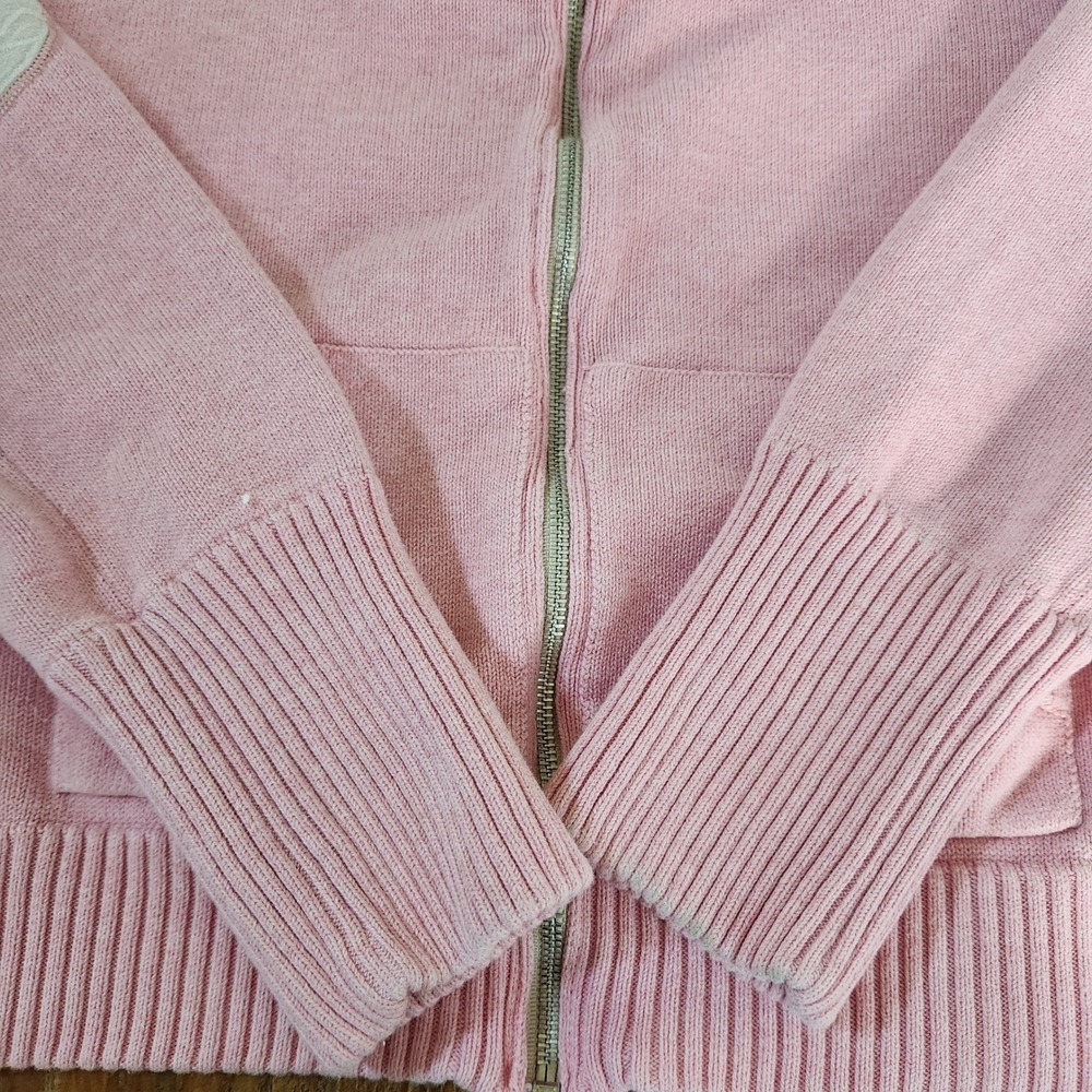 Vtg Disneyland Resort Tinkerbell Full Zip Pink Cardigan Sweater XXL Elbow Patch - Picture 8 of 13